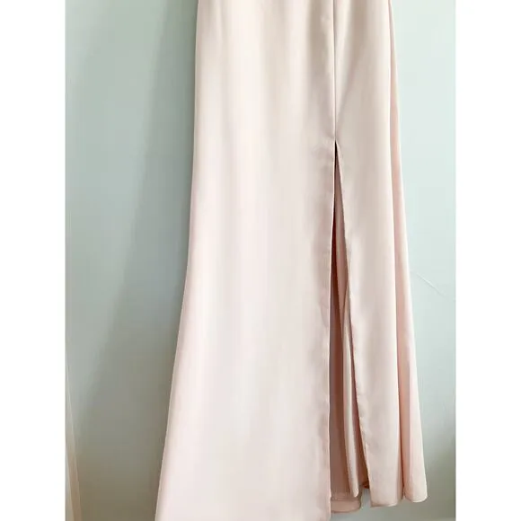 After Six | 6849 Cameo Pink One Shoulder Cowl Neck Maxi Dress | Sz 0R