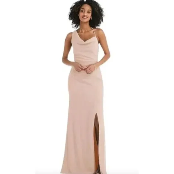 After Six | 6849 Cameo Pink One Shoulder Cowl Neck Maxi Dress | Sz 0R