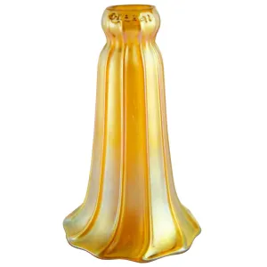 American Quezal Art Nouveau Art Glass Gold Optic Rib Lily Lamp Shade