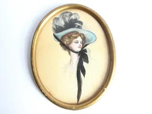 Antique Harrison Fisher Girl Style Gouache Painting