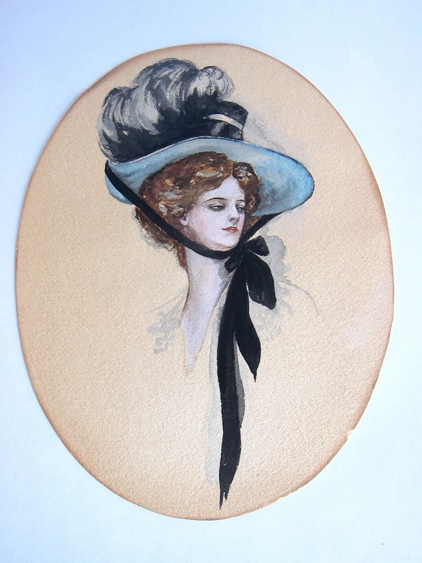Antique Harrison Fisher Girl Style Gouache Painting