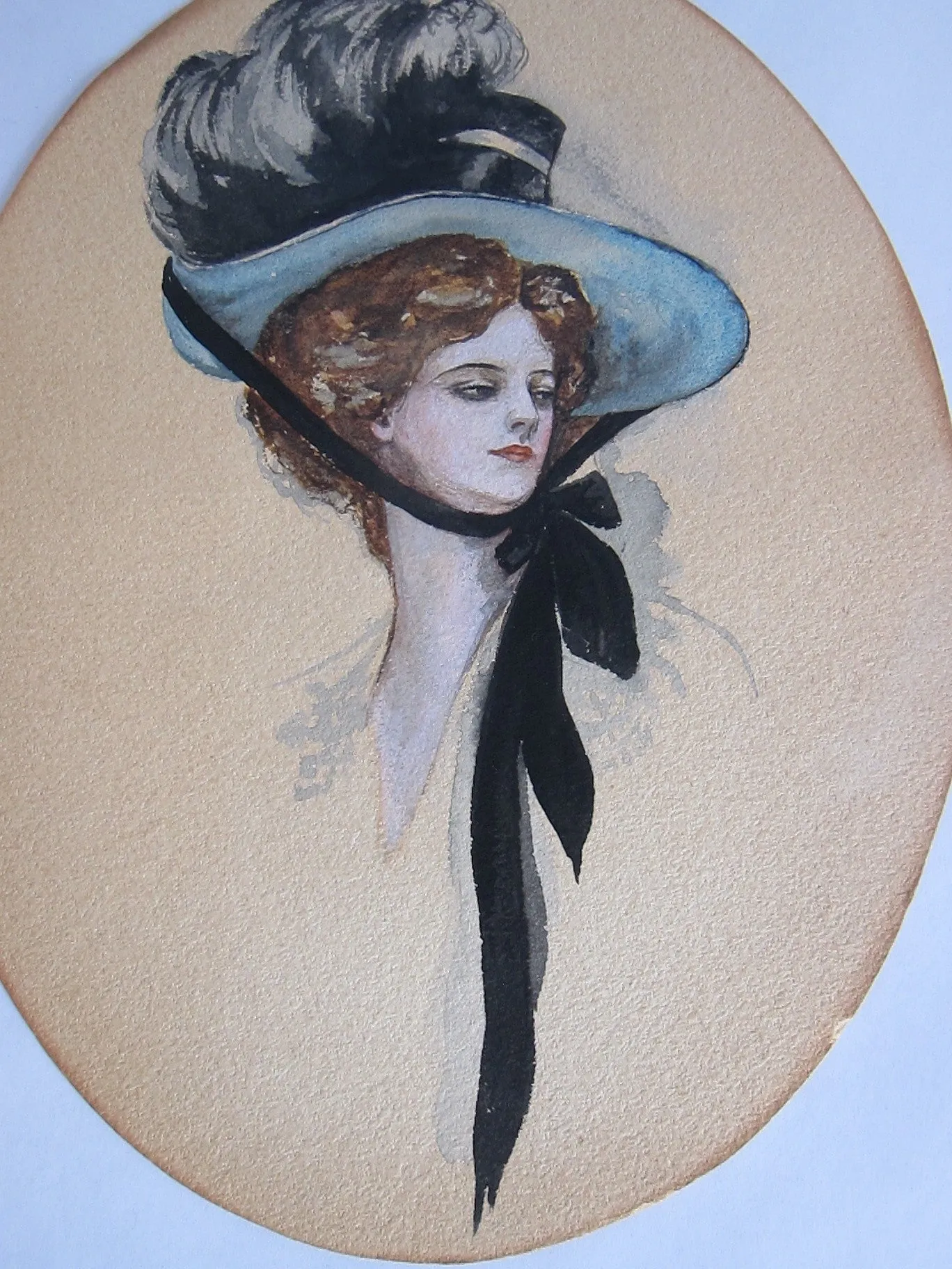 Antique Harrison Fisher Girl Style Gouache Painting