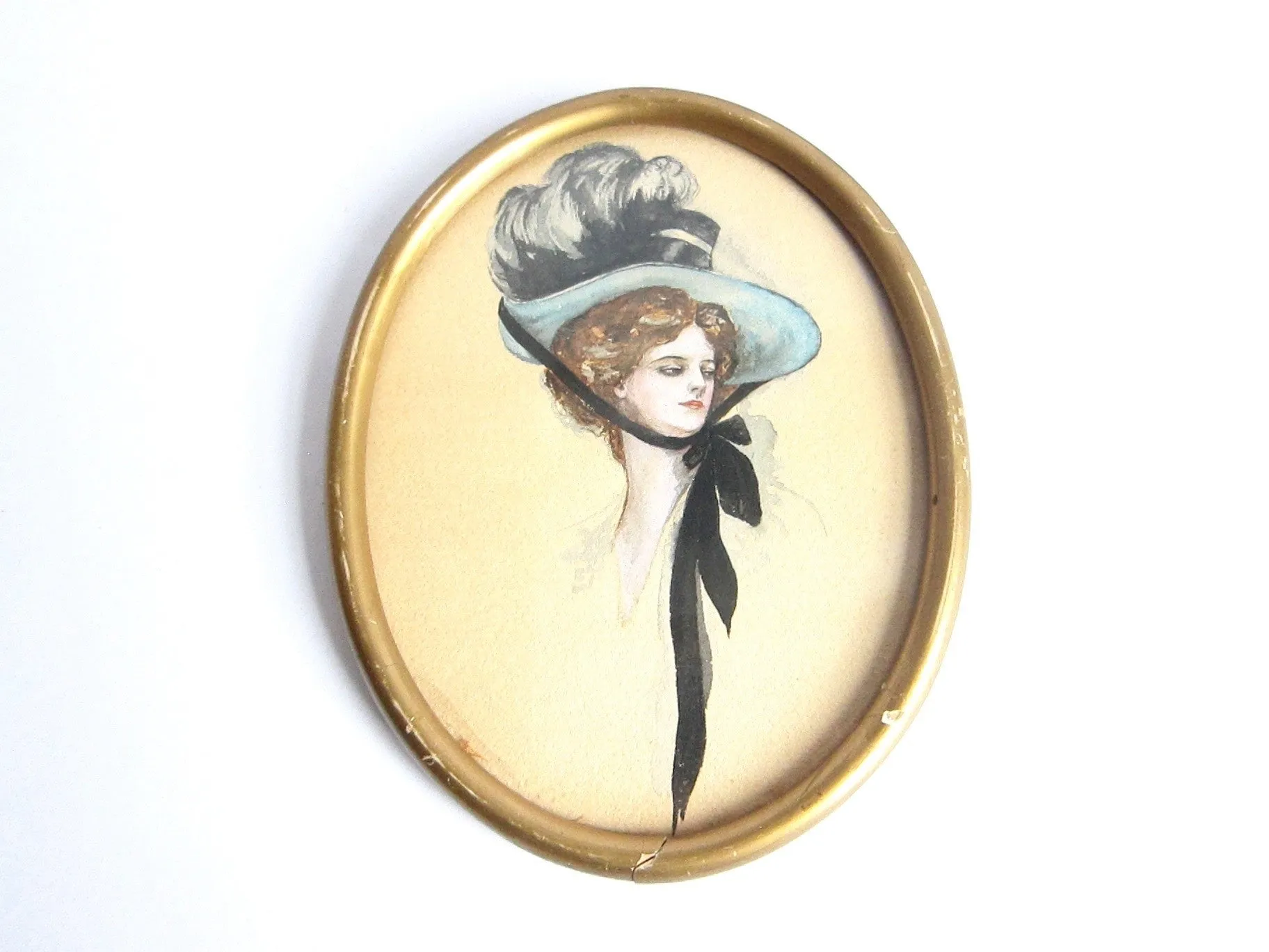 Antique Harrison Fisher Girl Style Gouache Painting