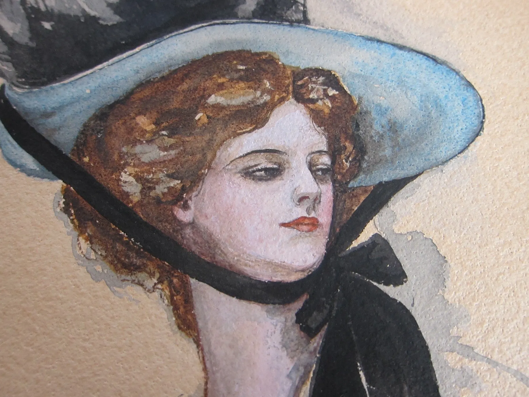 Antique Harrison Fisher Girl Style Gouache Painting