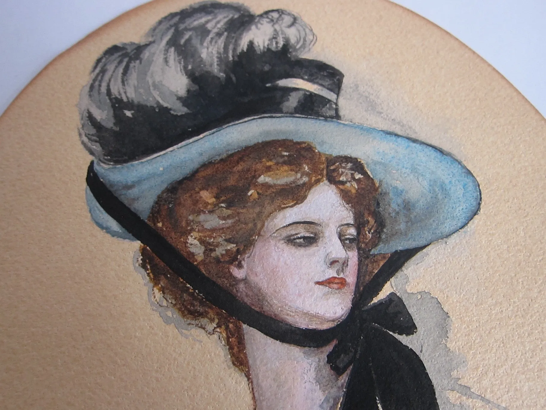 Antique Harrison Fisher Girl Style Gouache Painting