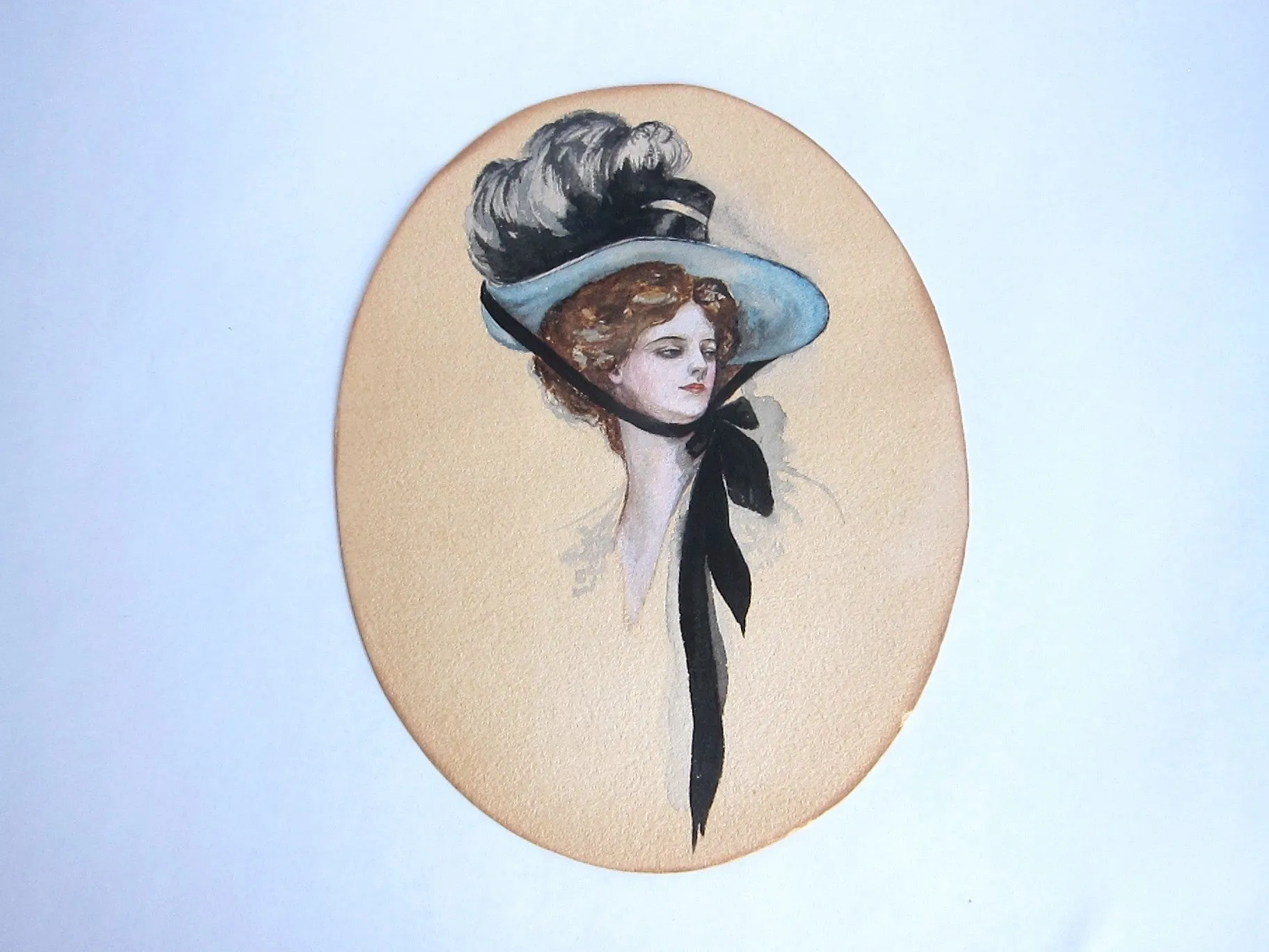 Antique Harrison Fisher Girl Style Gouache Painting