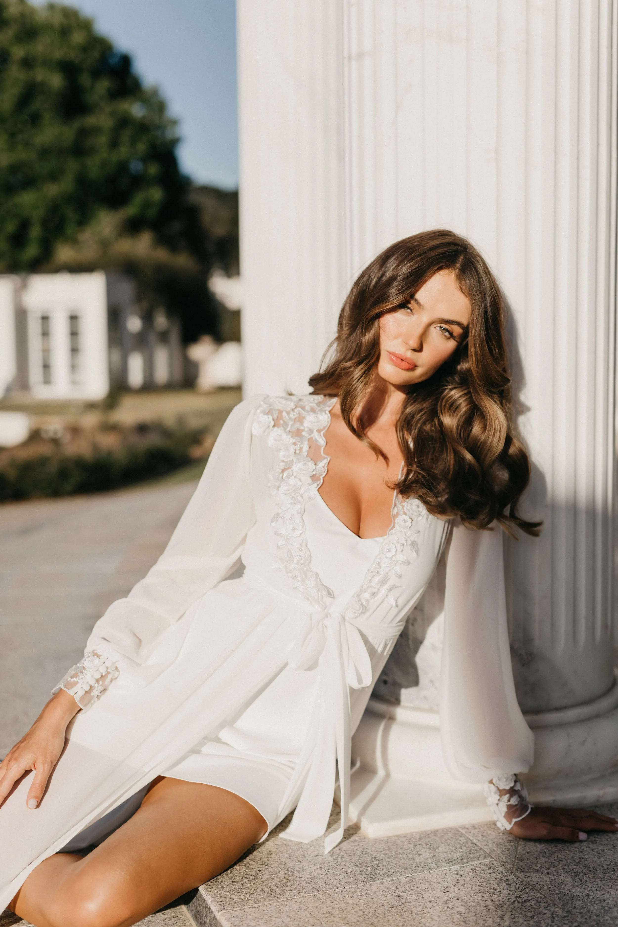 Arianna Beaded Floral Lace Maxi Bridal Robe With Train - Includes Slip