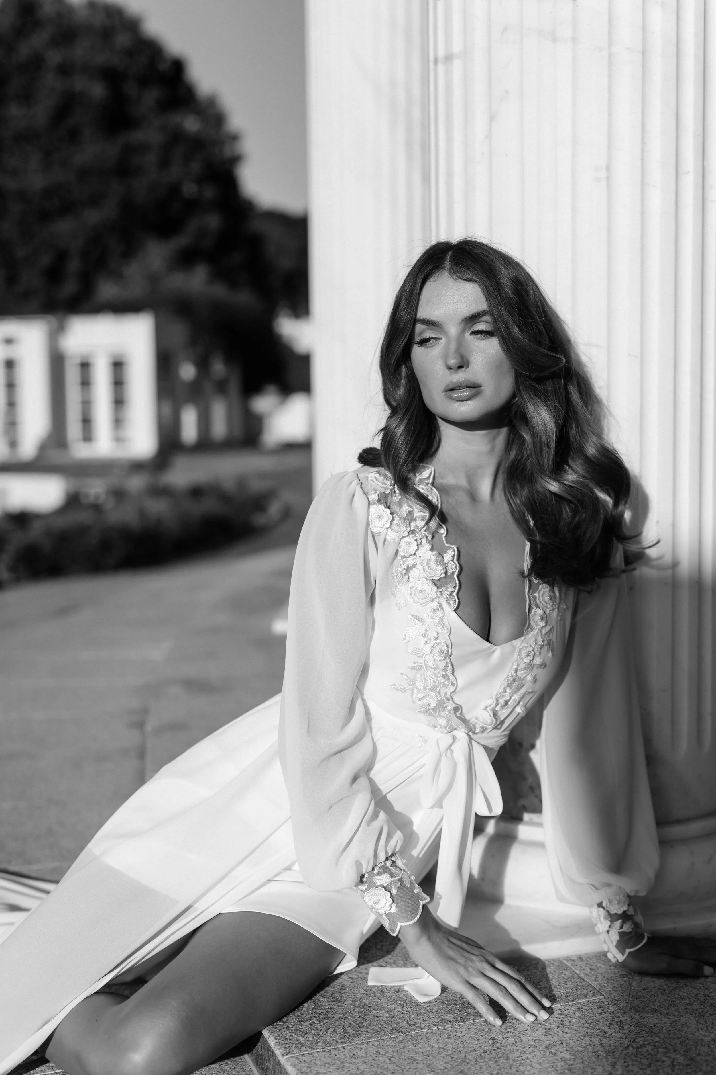 Arianna Beaded Floral Lace Maxi Bridal Robe With Train - Includes Slip