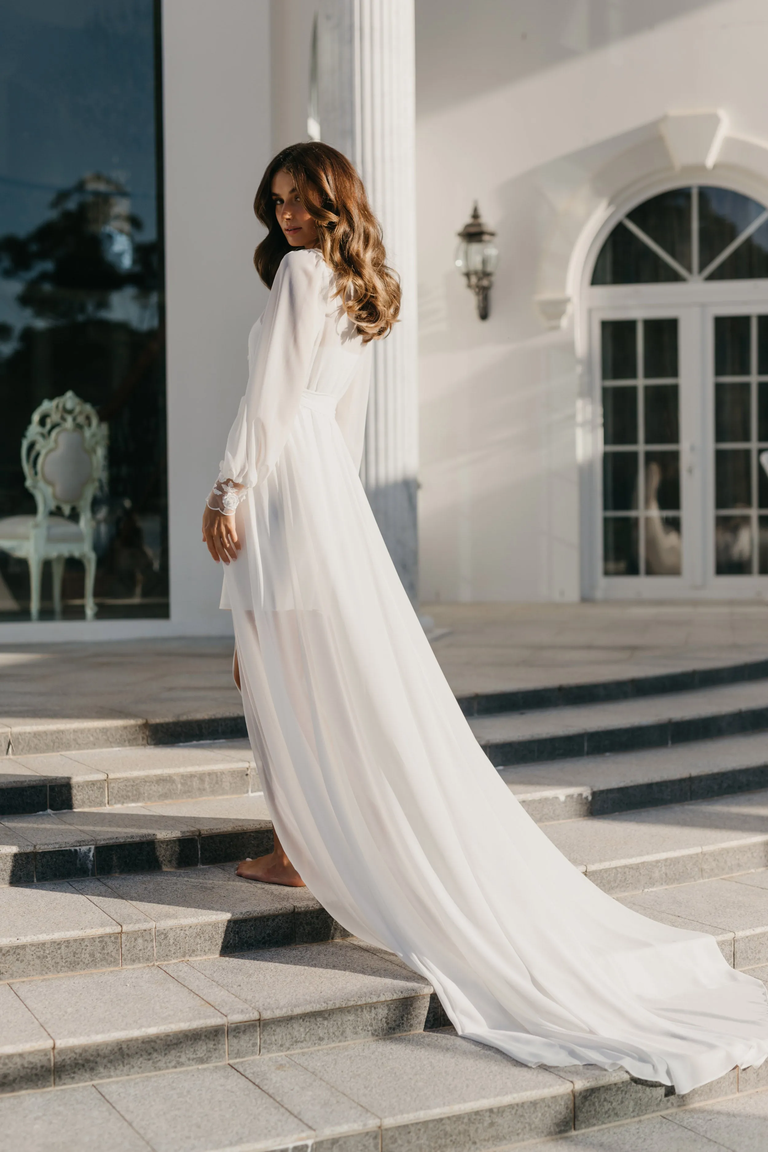 Arianna Beaded Floral Lace Maxi Bridal Robe With Train - Includes Slip