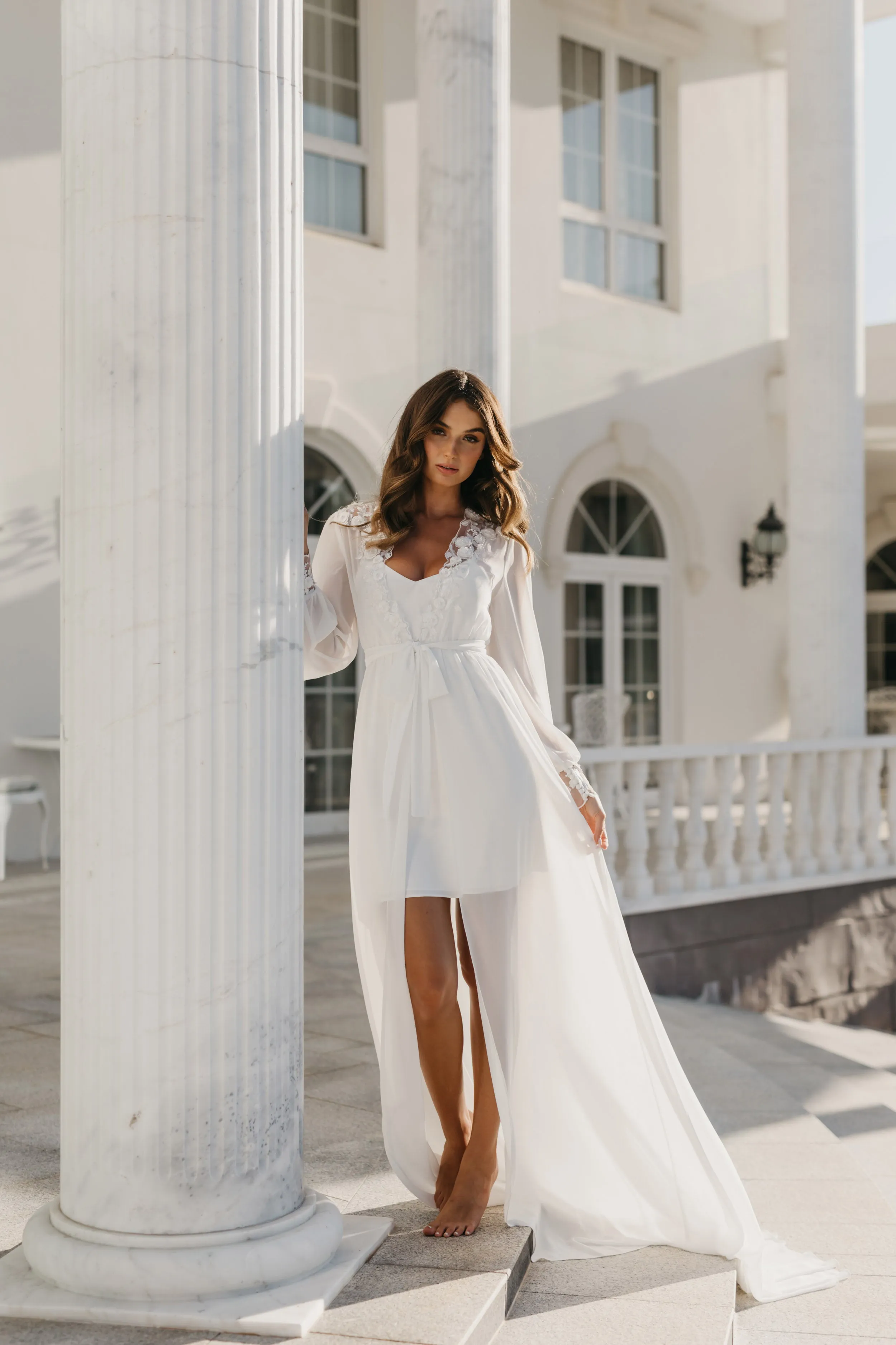 Arianna Beaded Floral Lace Maxi Bridal Robe With Train - Includes Slip