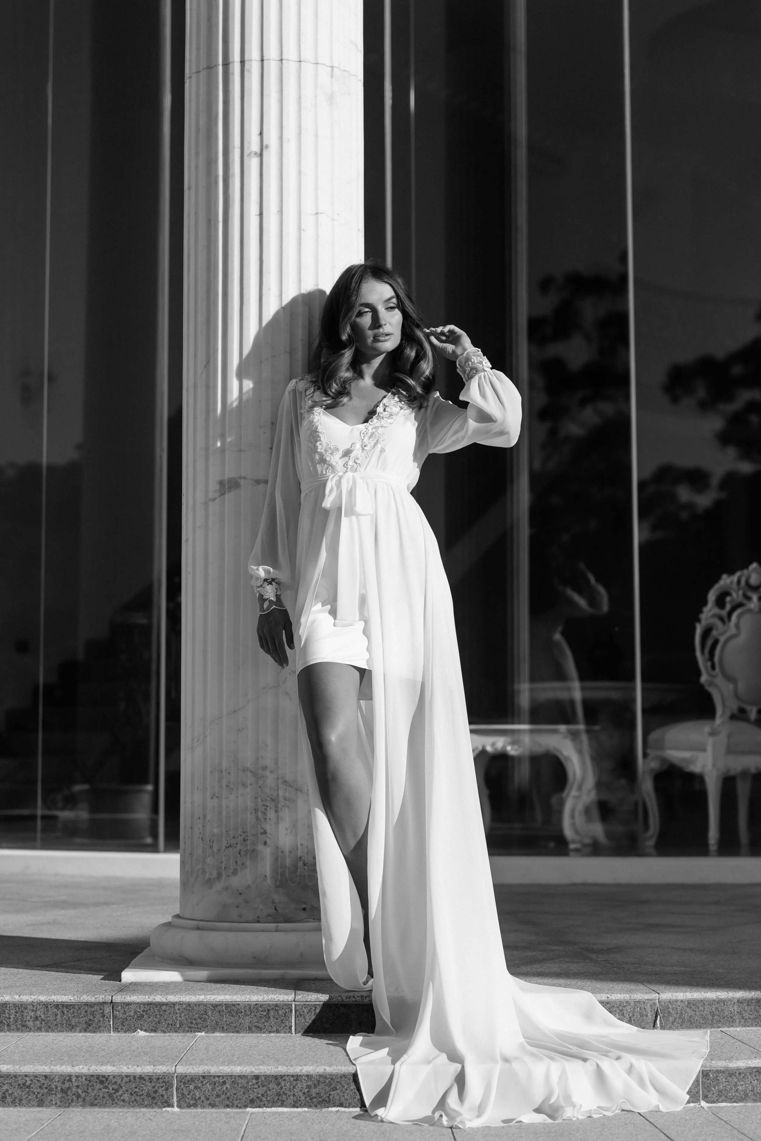 Arianna Beaded Floral Lace Maxi Bridal Robe With Train - Includes Slip