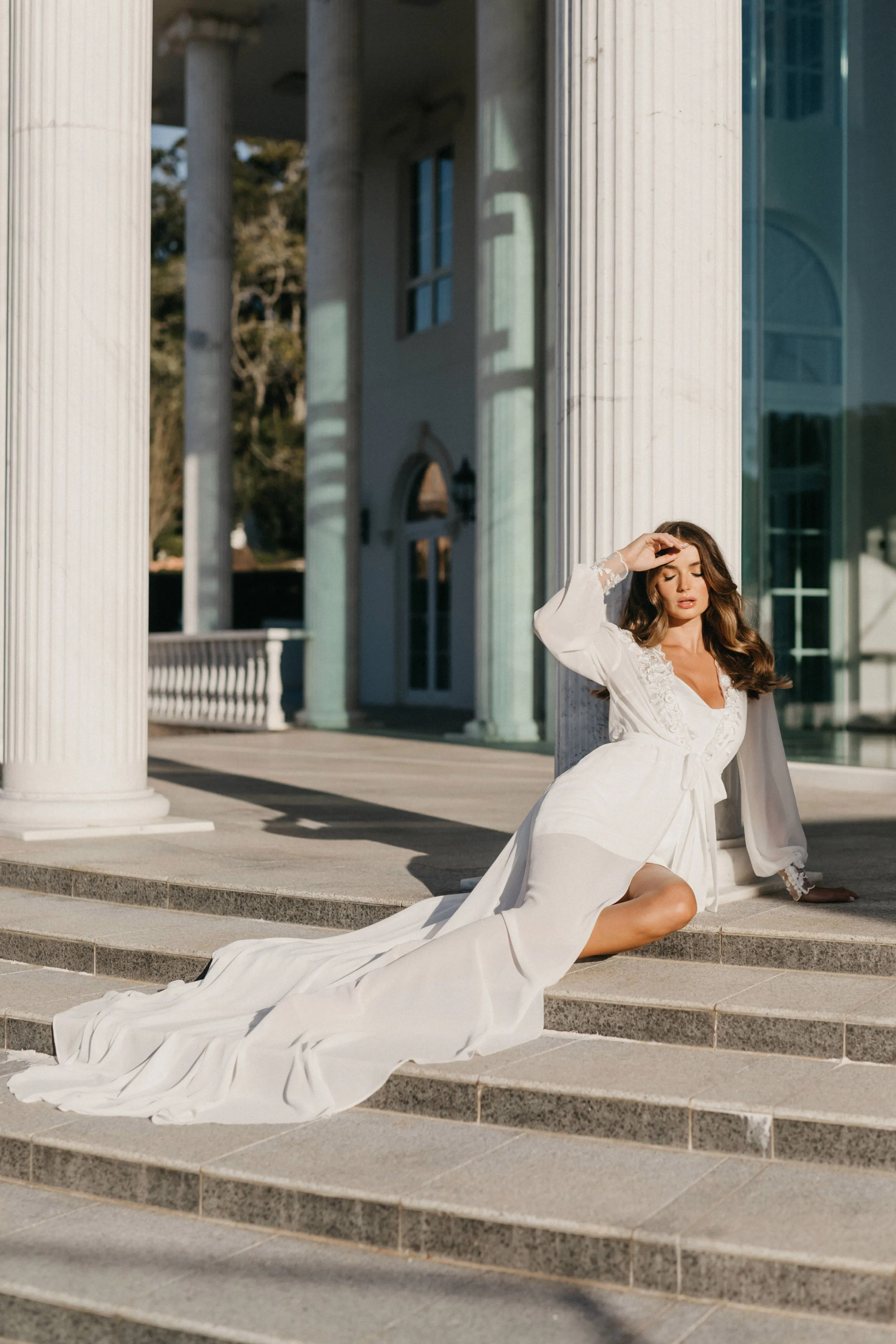 Arianna Beaded Floral Lace Maxi Bridal Robe With Train - Includes Slip
