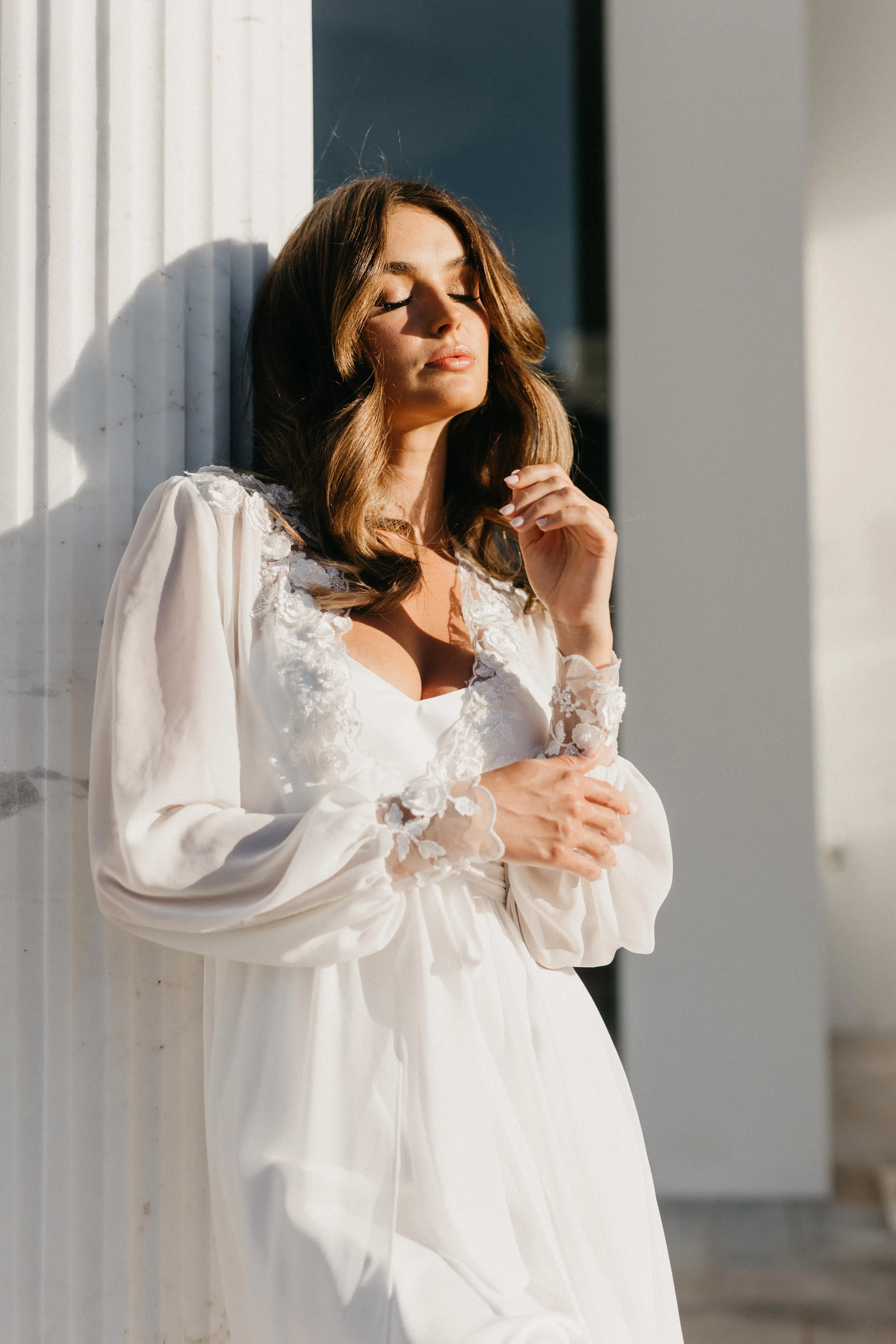 Arianna Beaded Floral Lace Maxi Bridal Robe With Train - Includes Slip