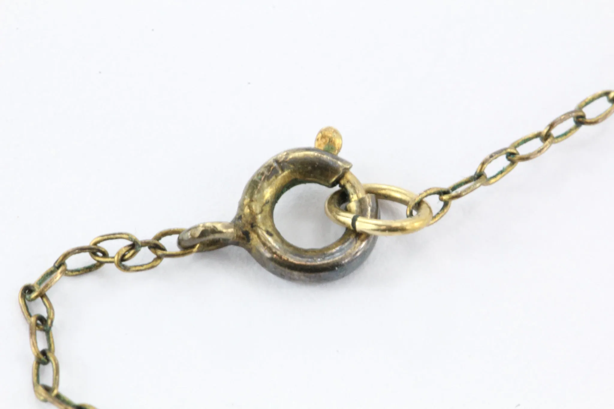 Art Nouveau 14K Gold Peridot, Coral, Pearl and Enamel Lavaliere