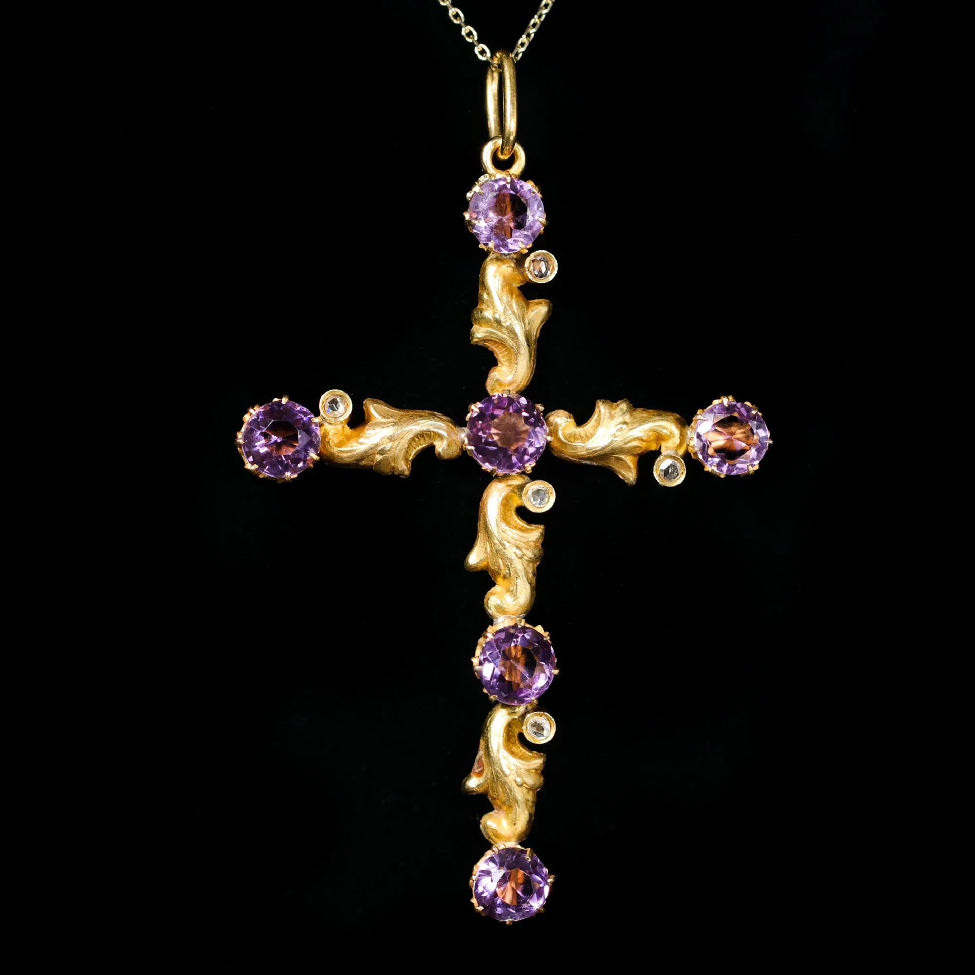 Art Nouveau 4.85 CTW Amethyst and Diamond Cross Pendant