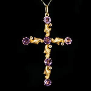 Art Nouveau 4.85 CTW Amethyst and Diamond Cross Pendant