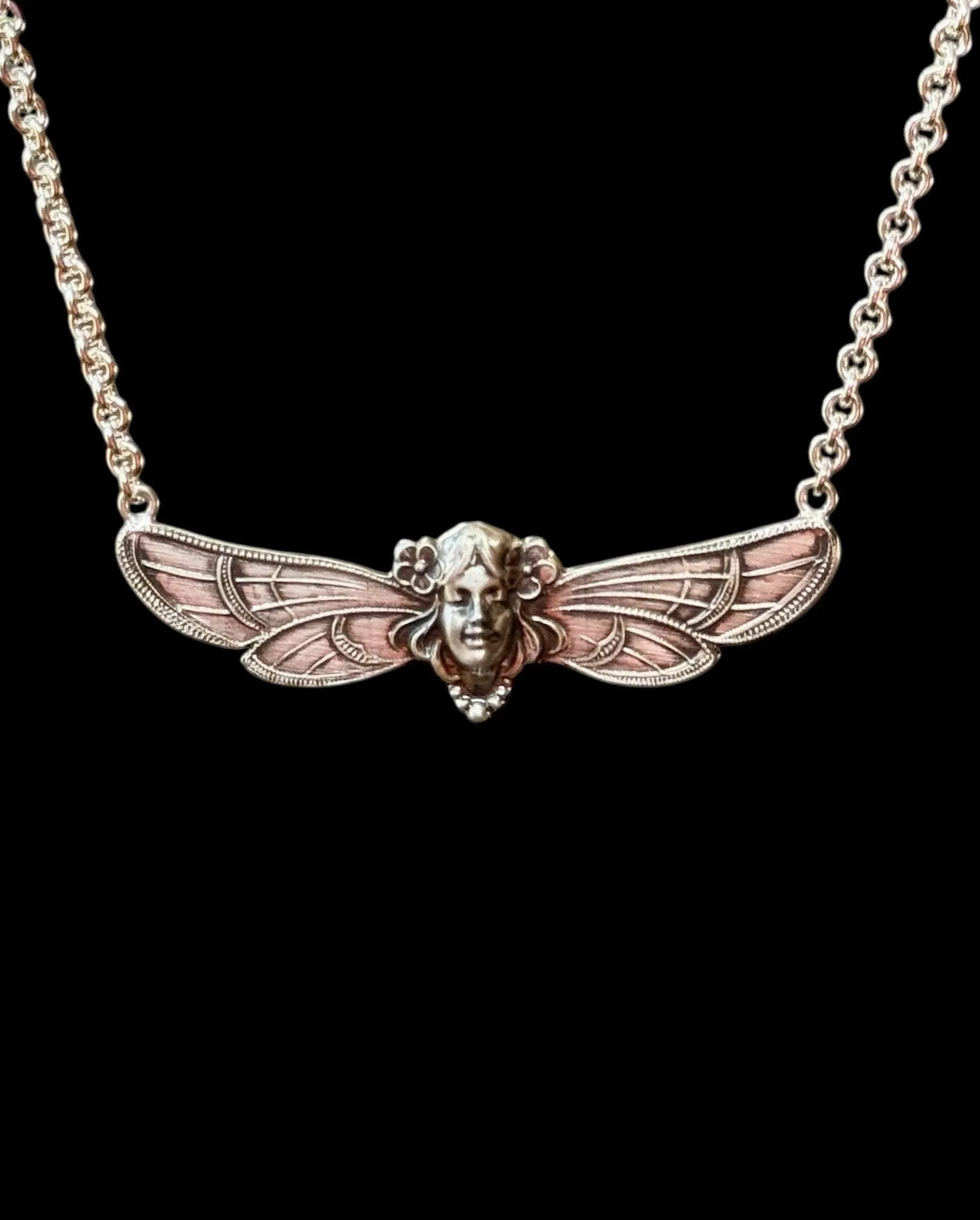Art Nouveau Butterfly Woman necklace in Sterling Silver