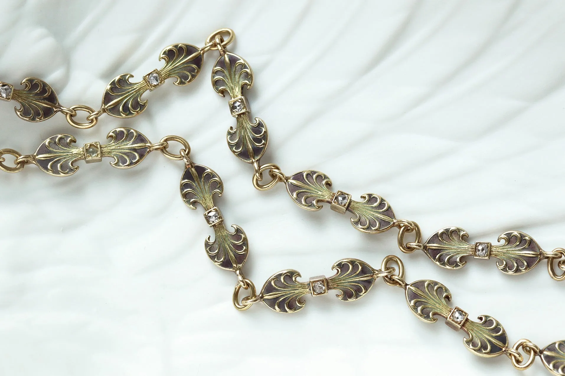 Art Nouveau Double-Sided Enamel & Diamond Chain