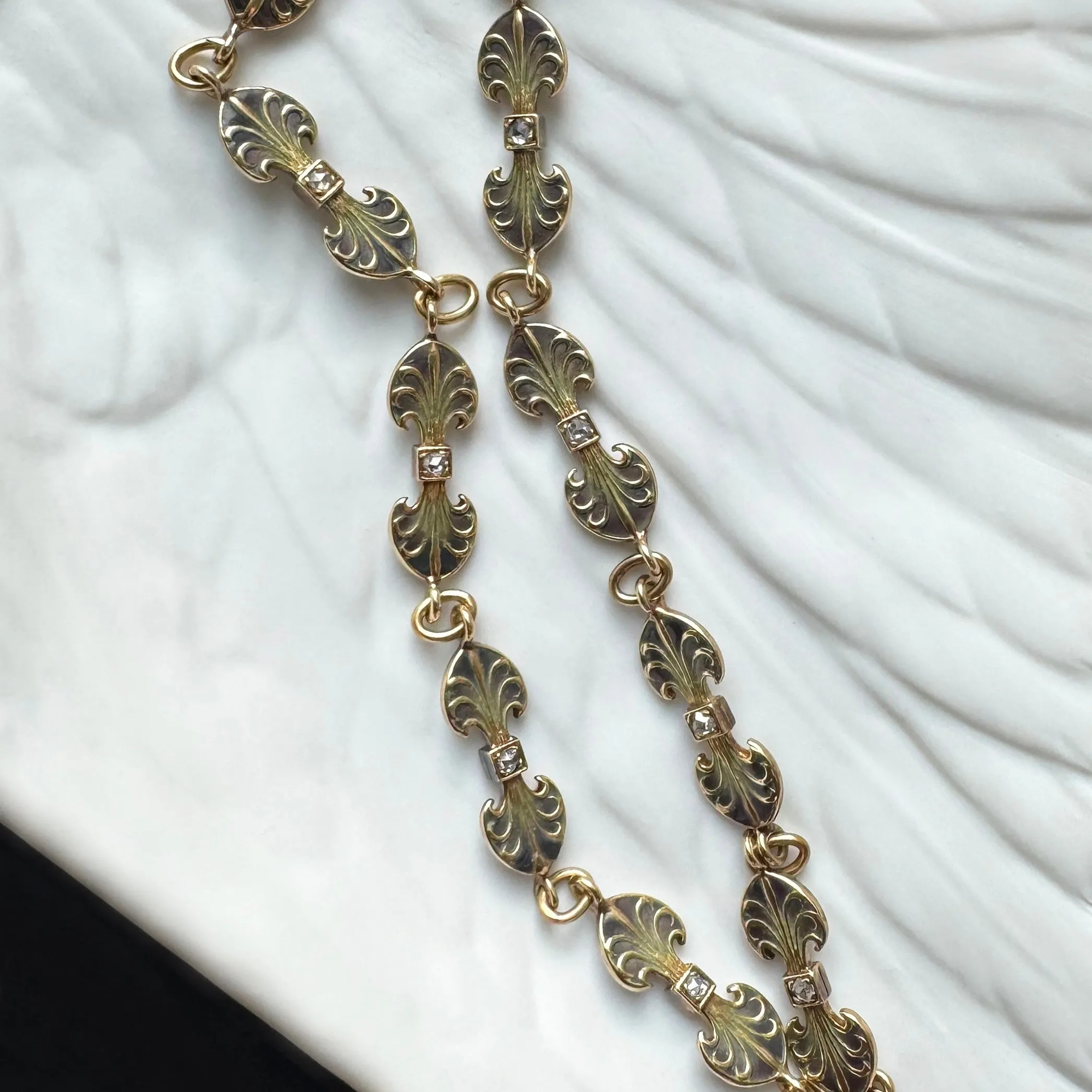 Art Nouveau Double-Sided Enamel & Diamond Chain