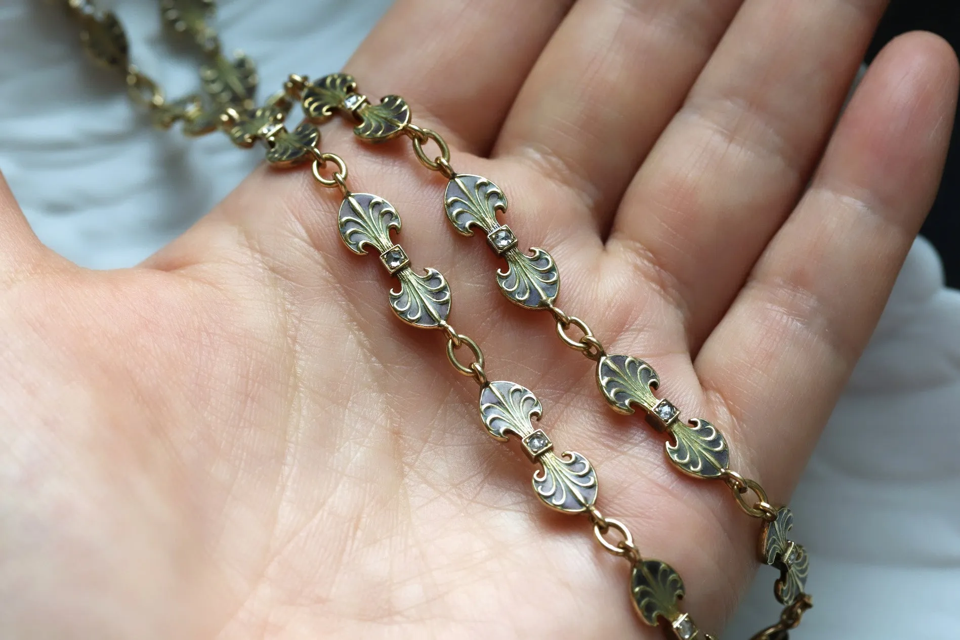 Art Nouveau Double-Sided Enamel & Diamond Chain