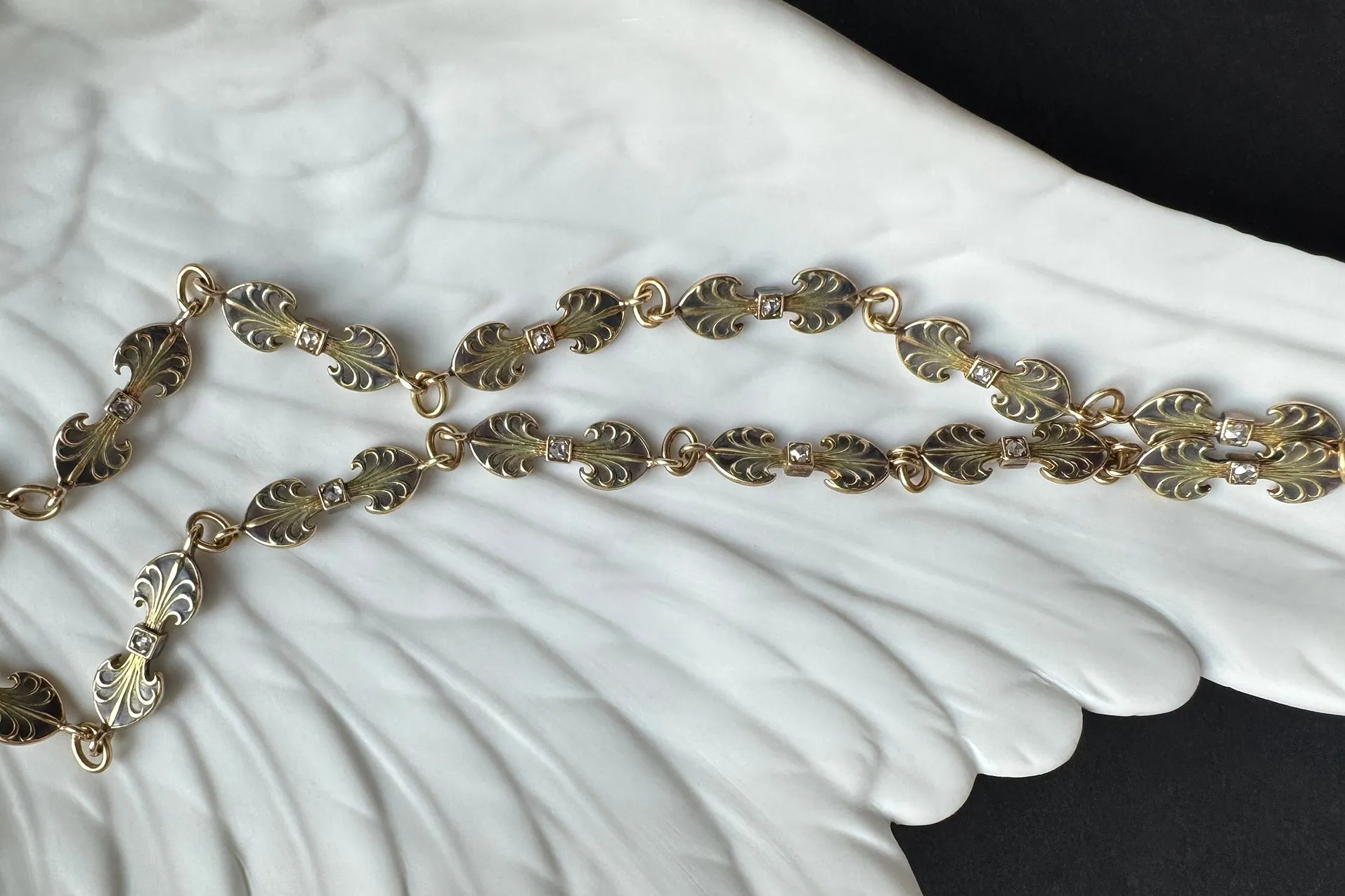 Art Nouveau Double-Sided Enamel & Diamond Chain