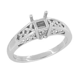 Art Nouveau Flowers & Leaves Platinum Filigree Engagement Ring Setting for a 1/2 Carat Diamond