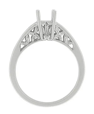Art Nouveau Flowers & Leaves Platinum Filigree Engagement Ring Setting for a 1/2 Carat Diamond