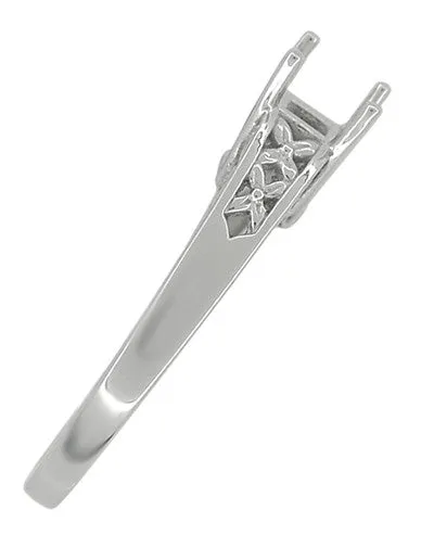 Art Nouveau Flowers & Leaves Platinum Filigree Engagement Ring Setting for a 1/2 Carat Diamond