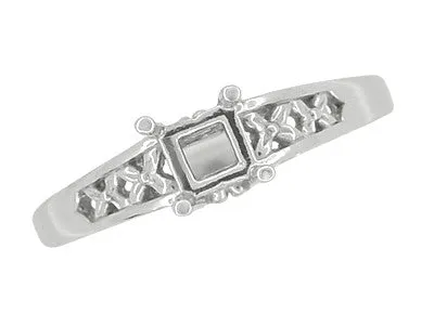 Art Nouveau Flowers & Leaves Platinum Filigree Engagement Ring Setting for a 1/2 Carat Diamond