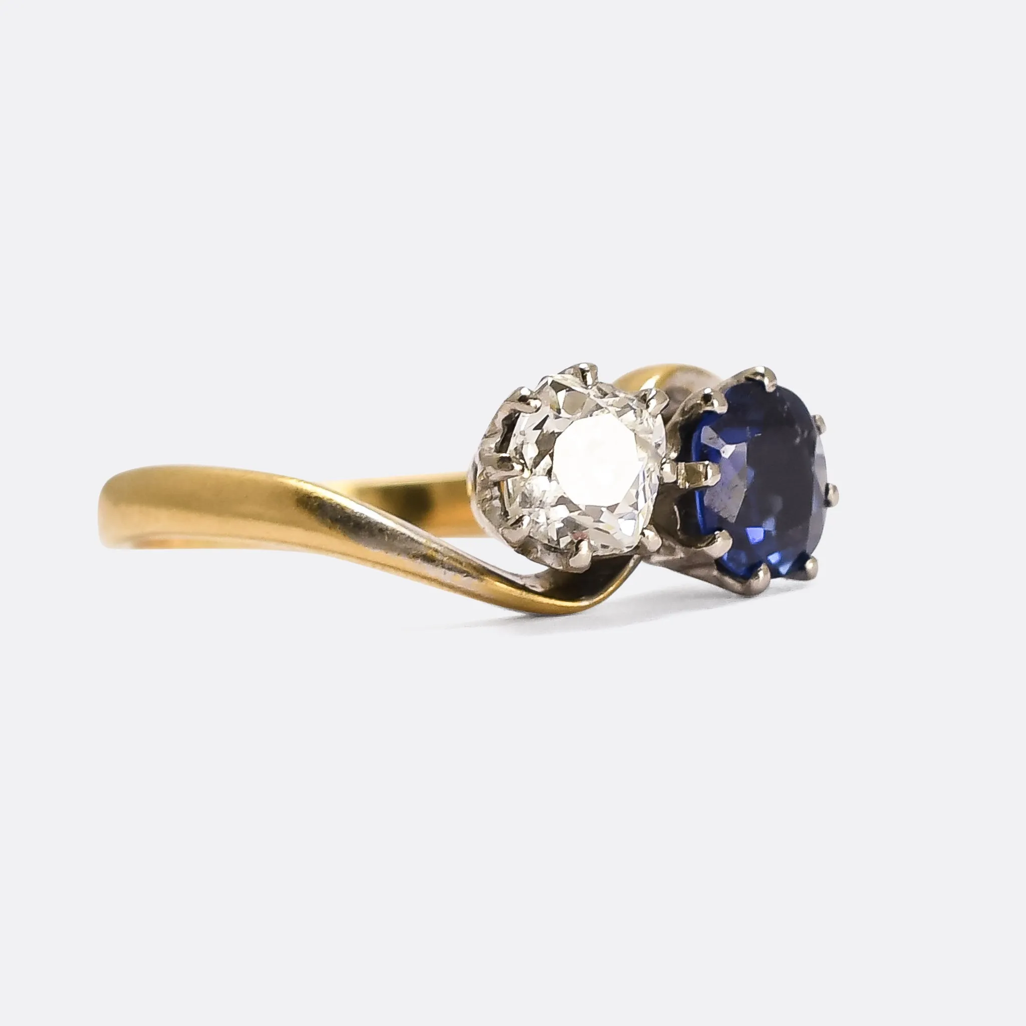 Art Nouveau Sapphire & Diamond "Toi et Moi" Engagement Ring