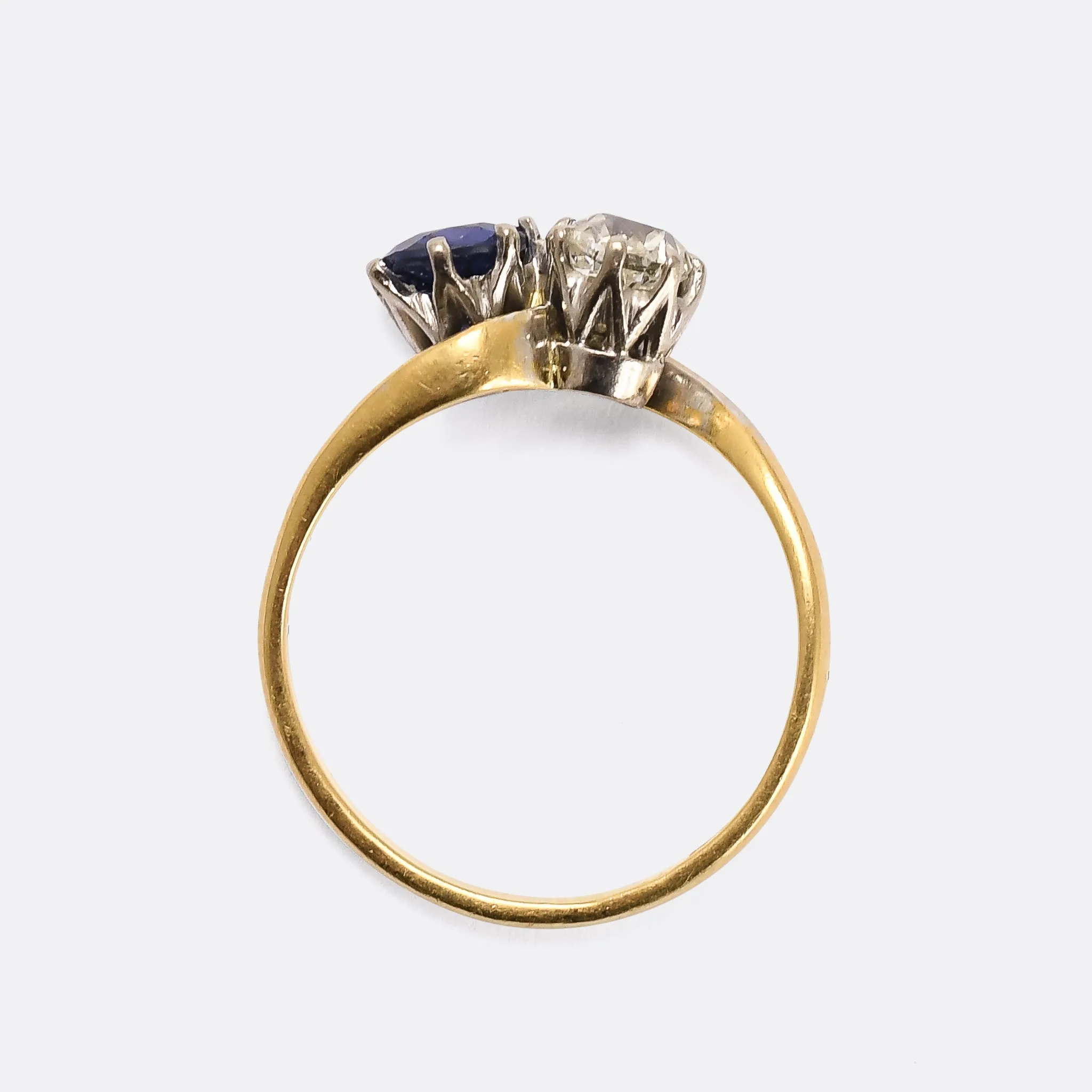 Art Nouveau Sapphire & Diamond "Toi et Moi" Engagement Ring