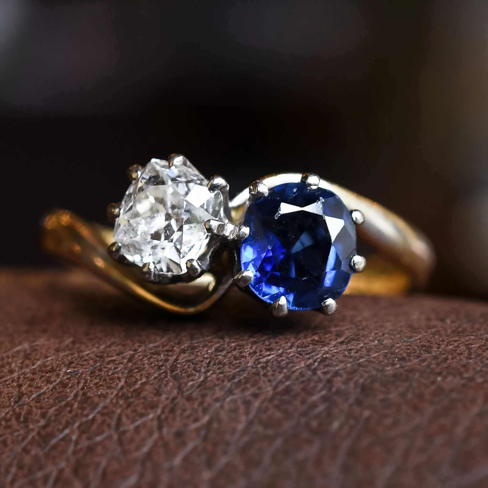 Art Nouveau Sapphire & Diamond "Toi et Moi" Engagement Ring