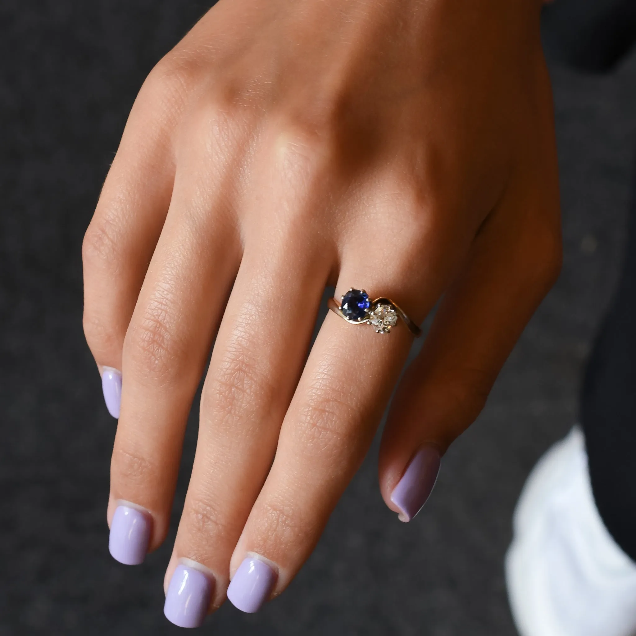 Art Nouveau Sapphire & Diamond "Toi et Moi" Engagement Ring