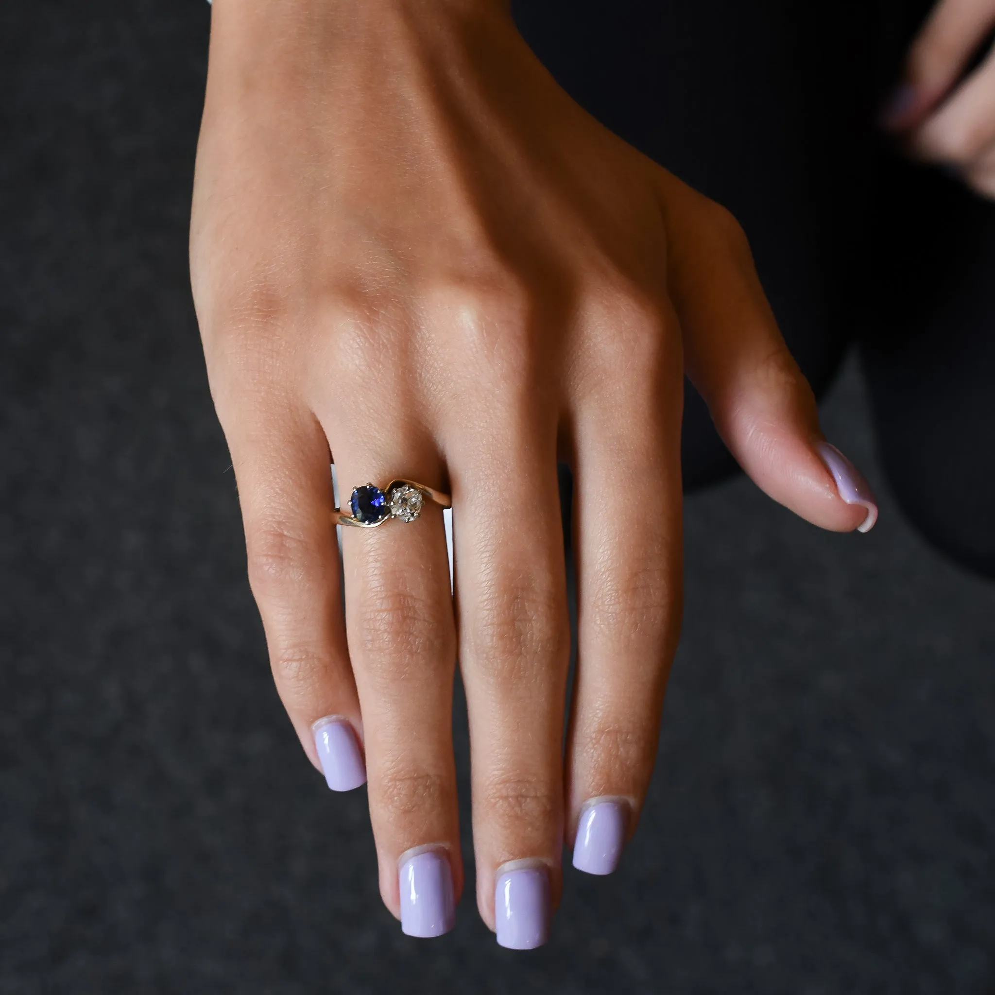 Art Nouveau Sapphire & Diamond "Toi et Moi" Engagement Ring