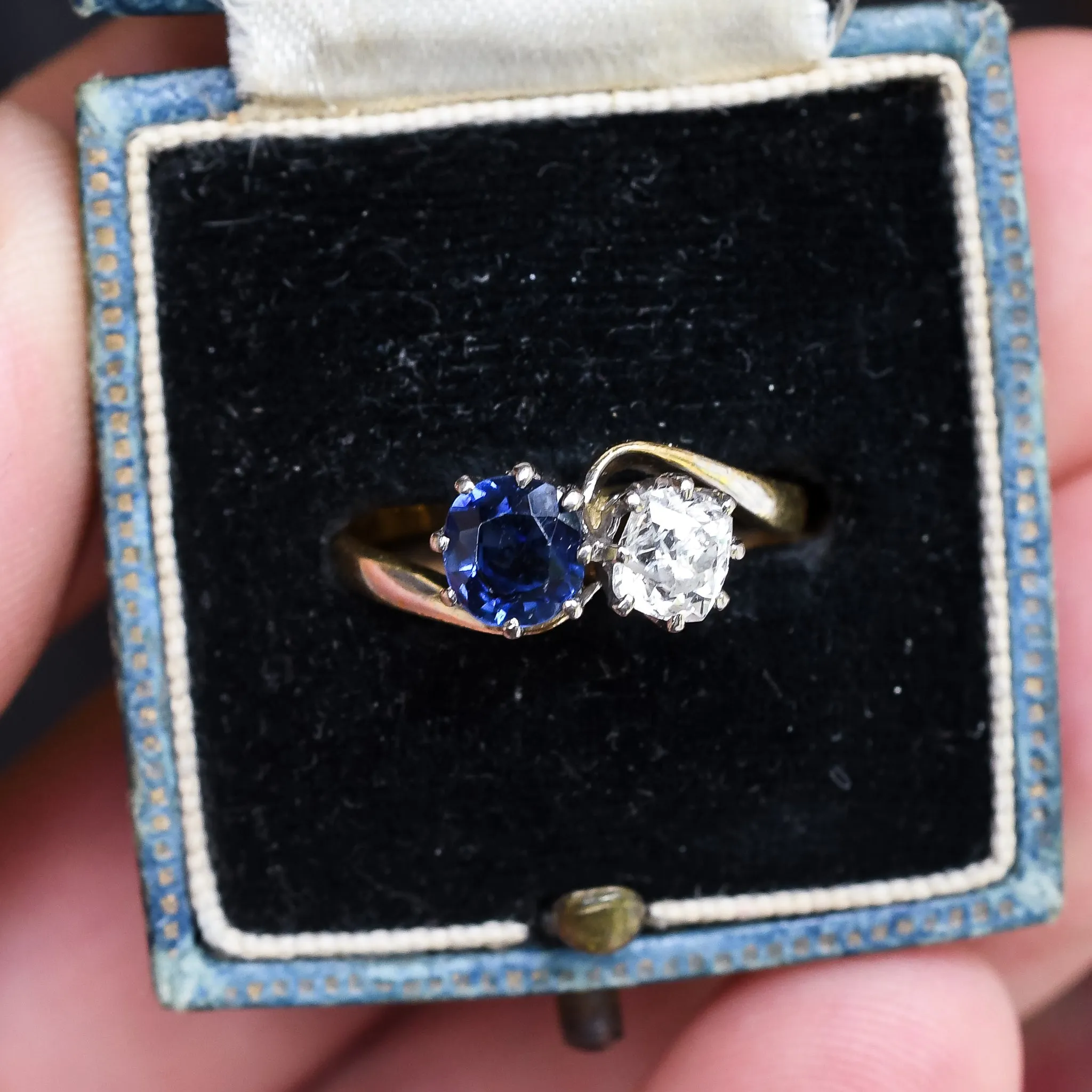 Art Nouveau Sapphire & Diamond "Toi et Moi" Engagement Ring