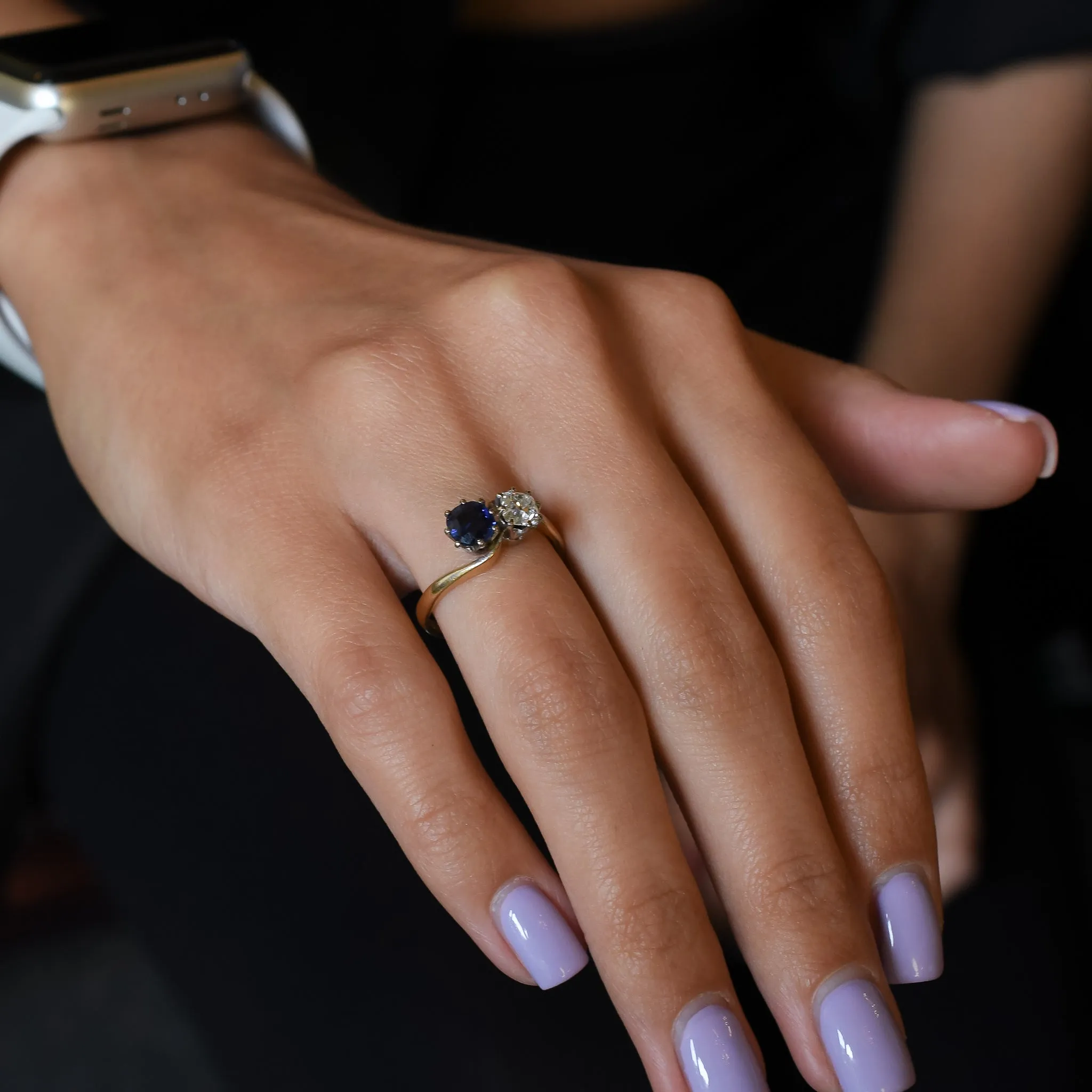 Art Nouveau Sapphire & Diamond "Toi et Moi" Engagement Ring