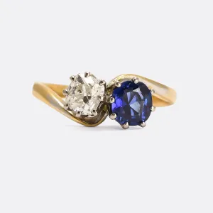 Art Nouveau Sapphire & Diamond "Toi et Moi" Engagement Ring