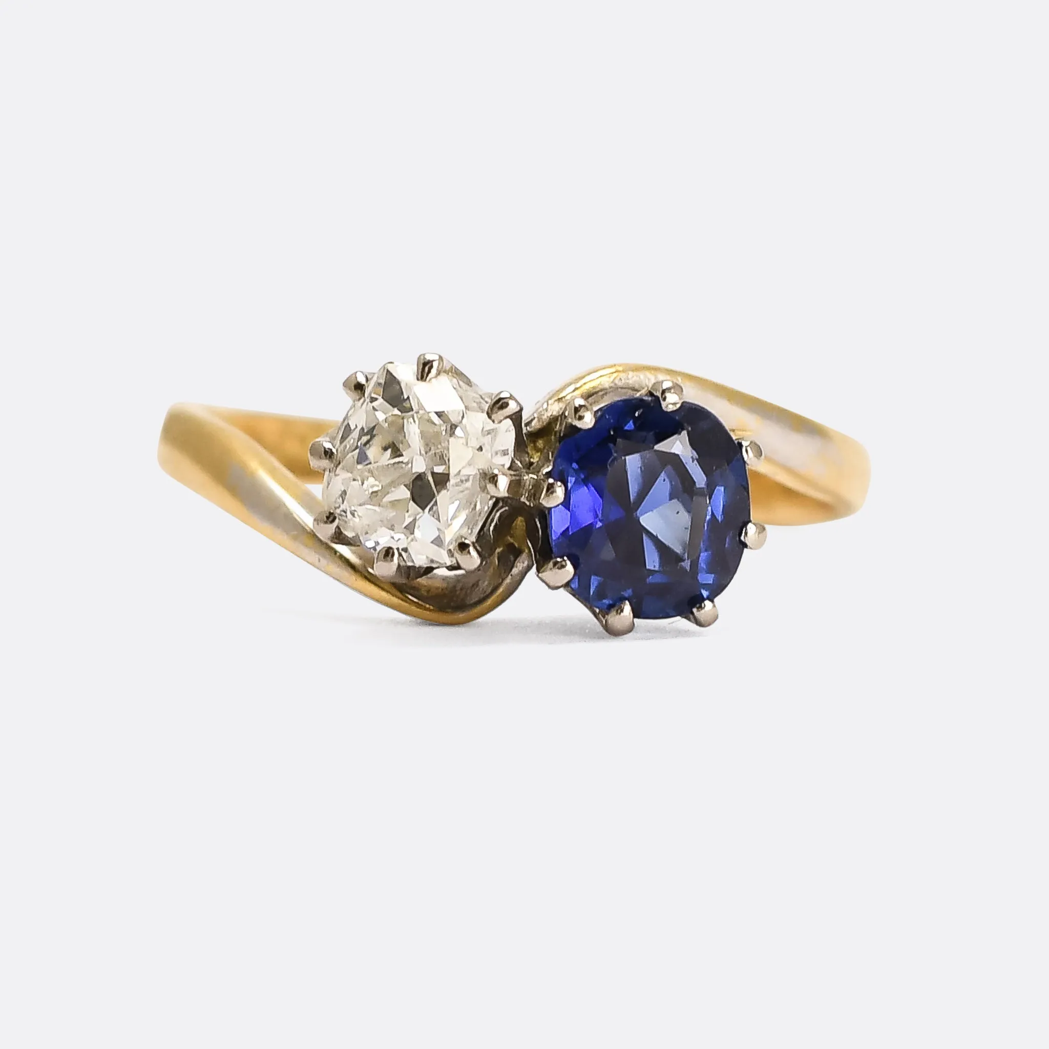 Art Nouveau Sapphire & Diamond "Toi et Moi" Engagement Ring