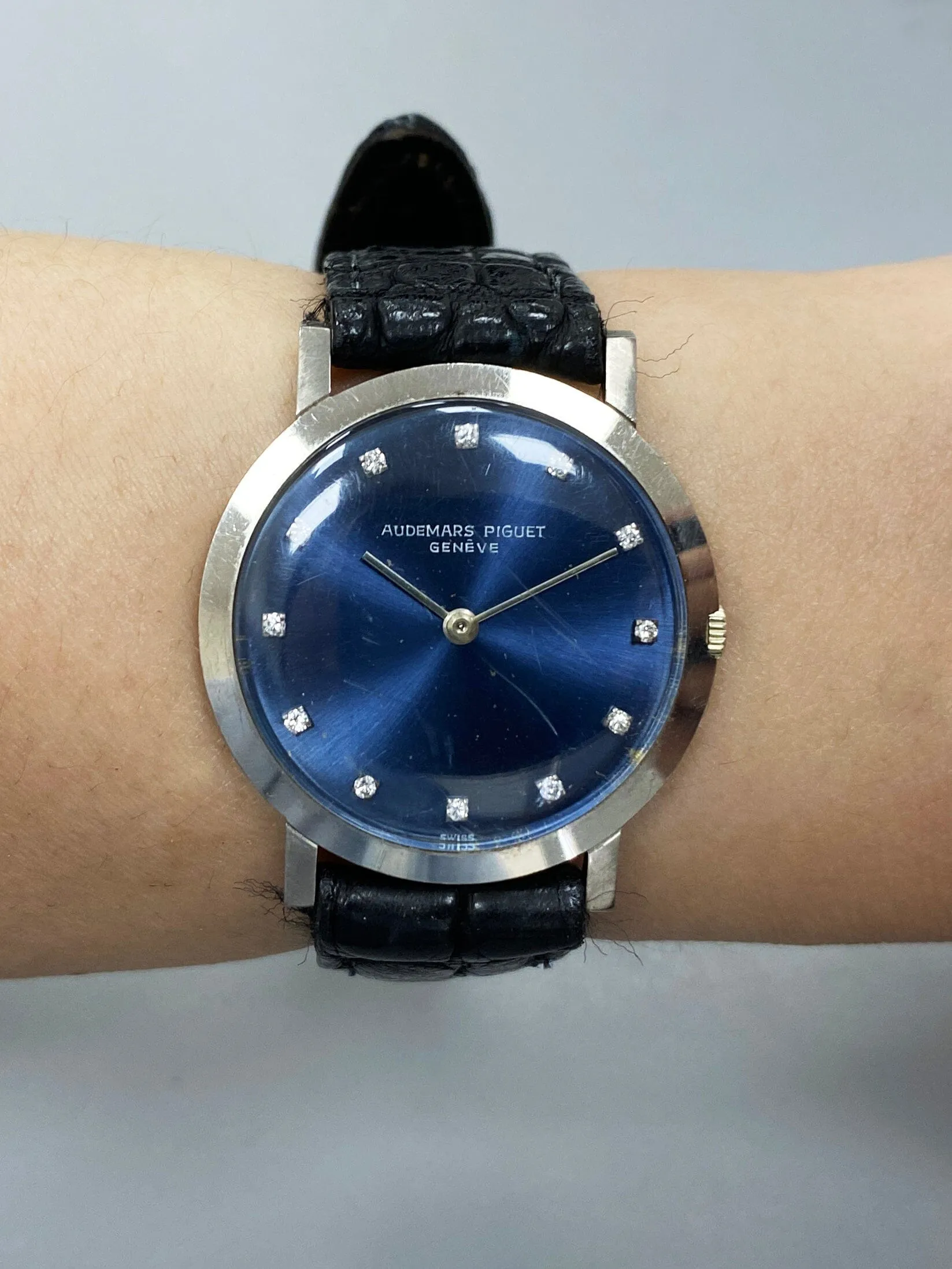 Audemars Piguet Vintage Original Blue Diamond Dial Mens Watch