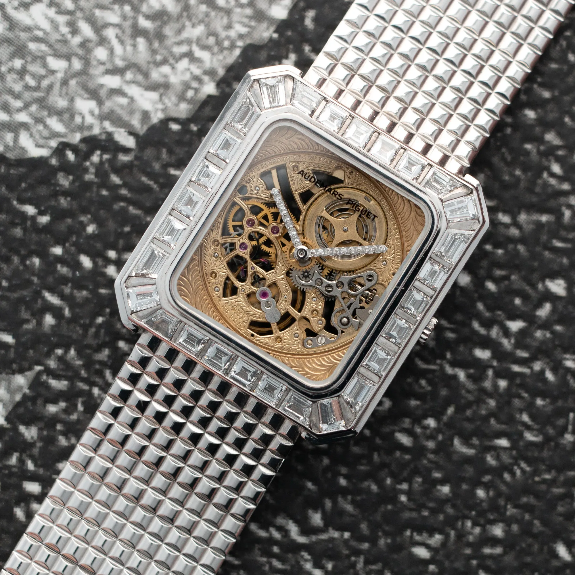 Audemars Piguet White Gold Skeletonized Baguette Diamond Watch