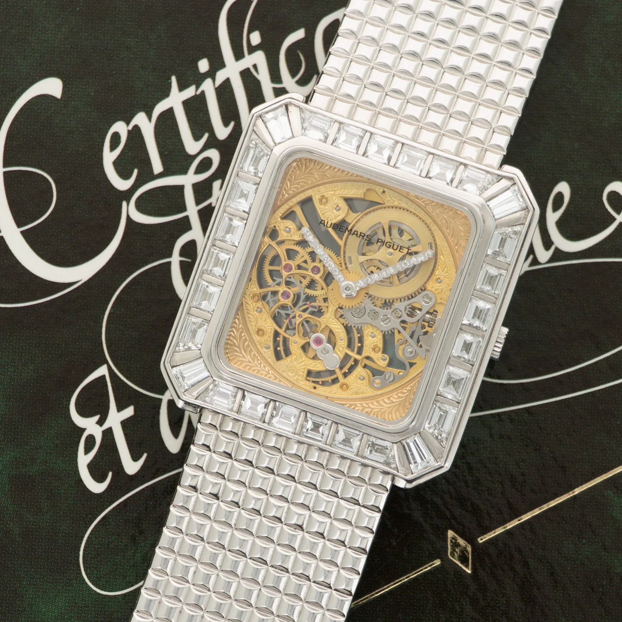 Audemars Piguet White Gold Skeletonized Baguette Diamond Watch