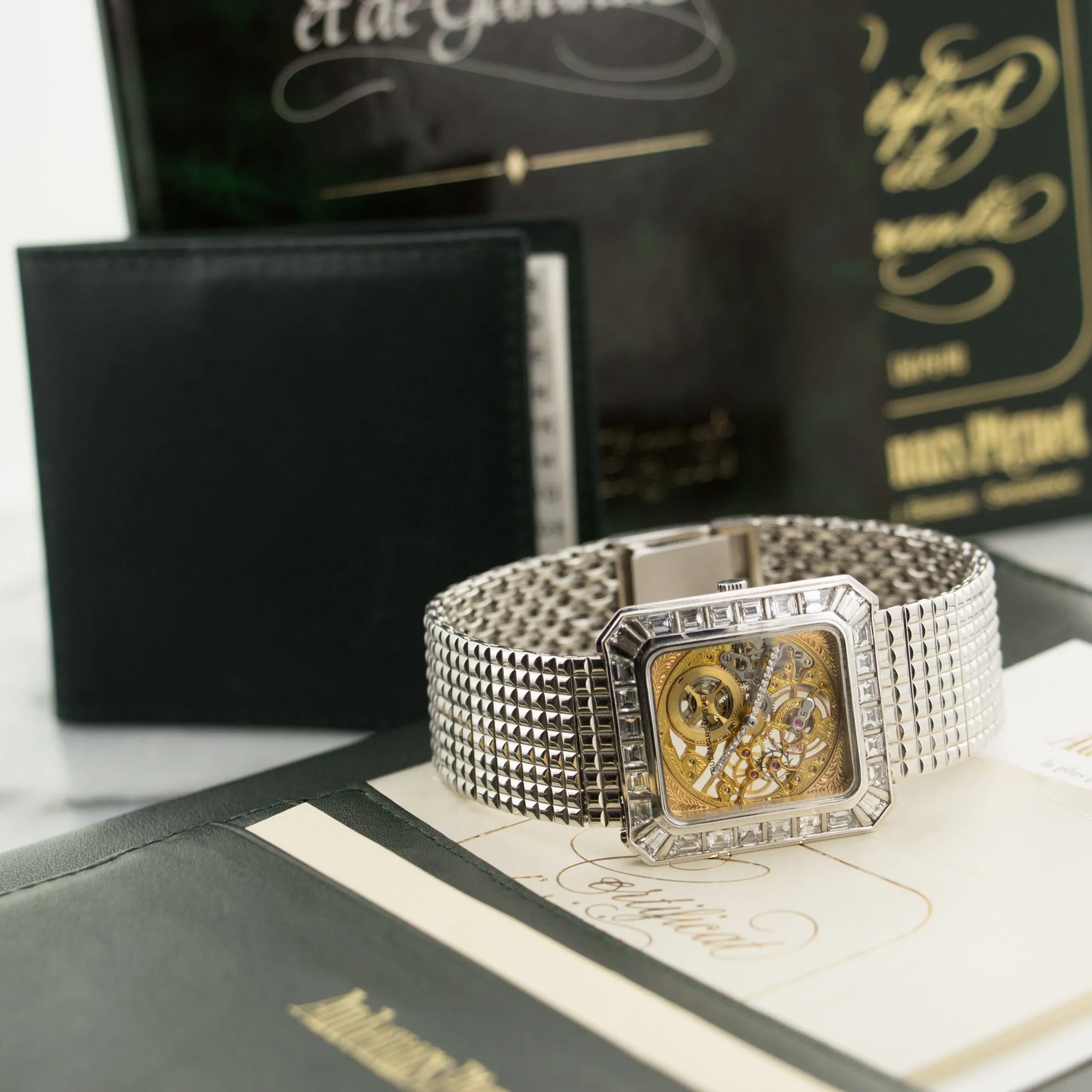 Audemars Piguet White Gold Skeletonized Baguette Diamond Watch
