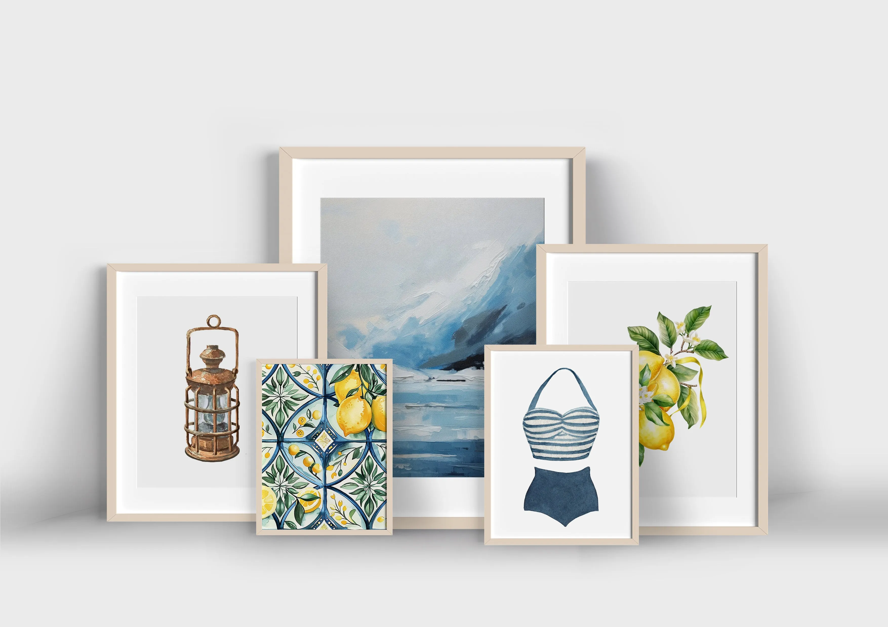 Beach Wall Art - Preppy Coastal Collection Lantern Print, Elegant Brown Watercolor for Beachy Home Gifts | Preppy Coastal Collection