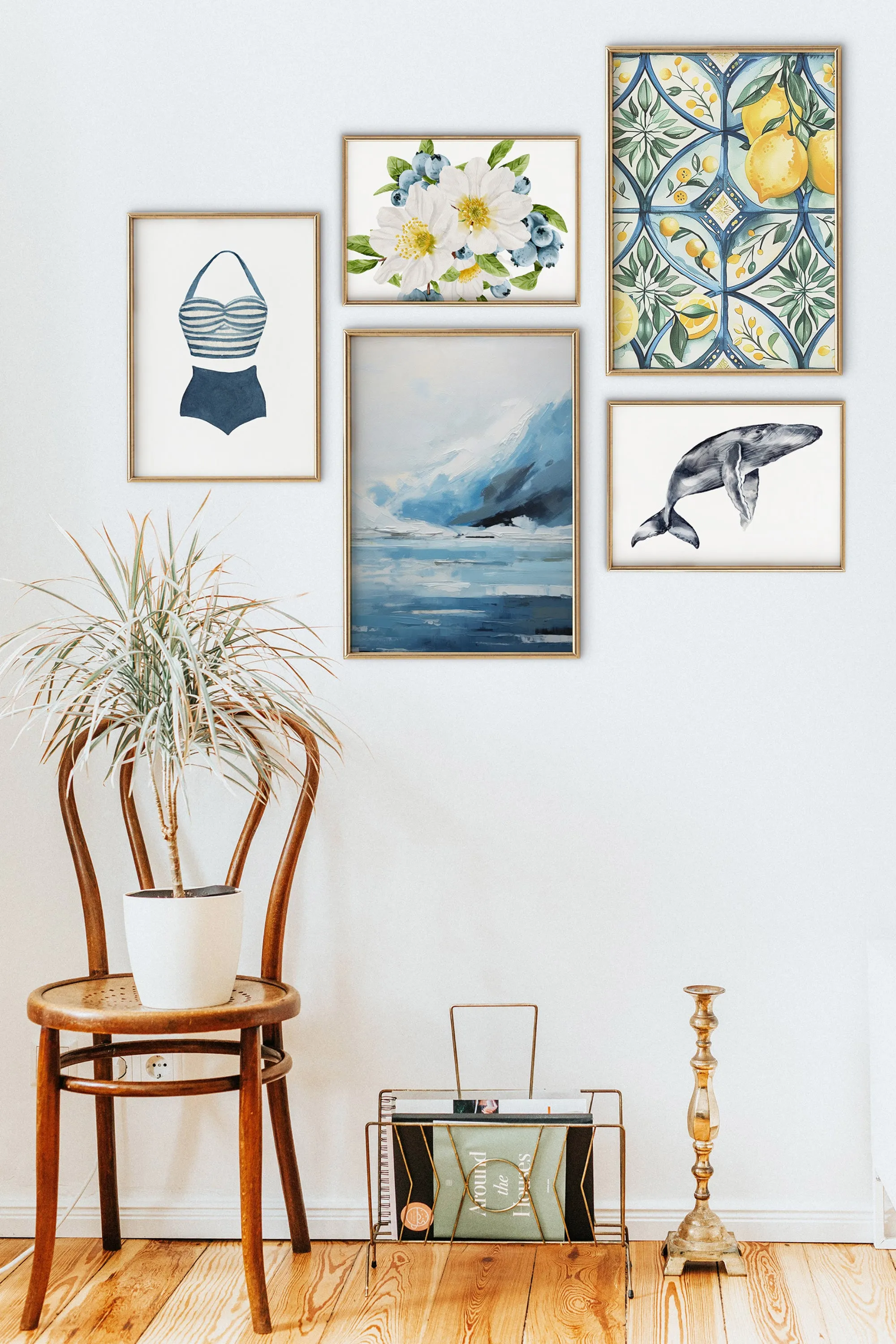 Beach Wall Art - Preppy Coastal Collection Lantern Print, Elegant Brown Watercolor for Beachy Home Gifts | Preppy Coastal Collection