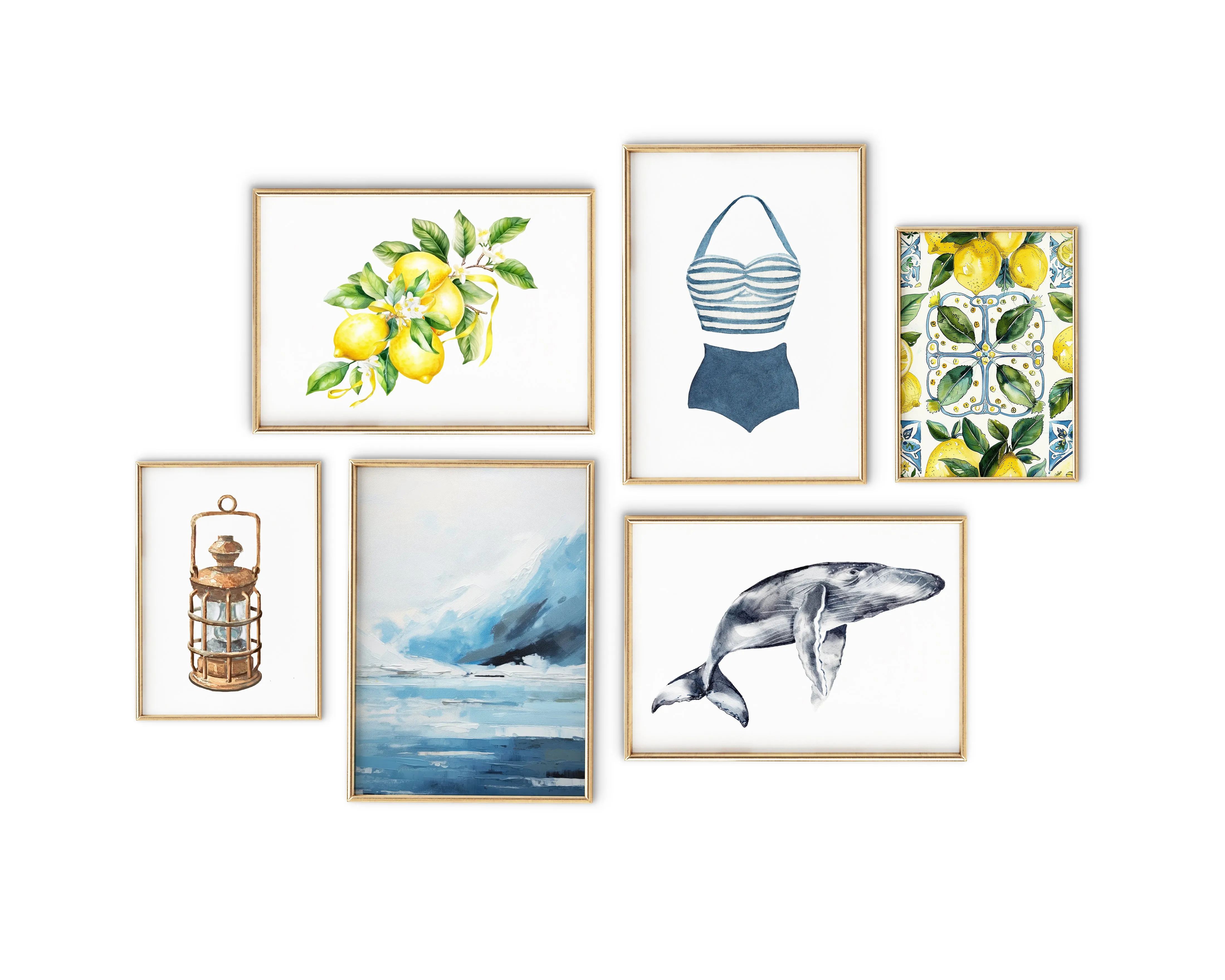 Beach Wall Art - Preppy Coastal Collection Lantern Print, Elegant Brown Watercolor for Beachy Home Gifts | Preppy Coastal Collection