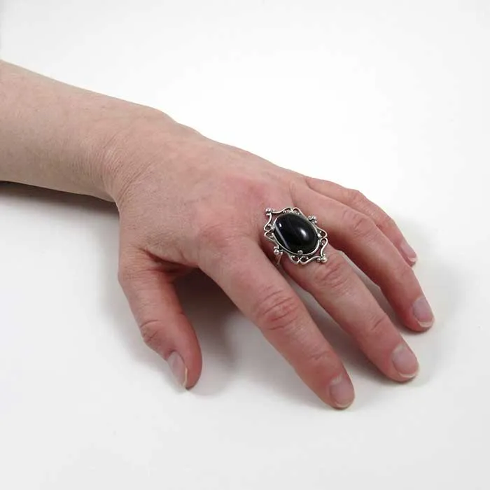 Black Agate Cameo Ring