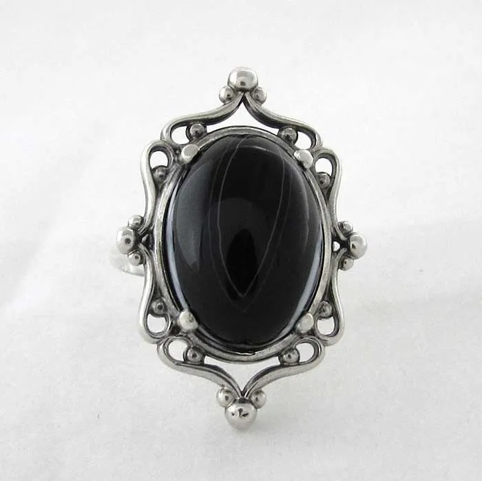 Black Agate Cameo Ring