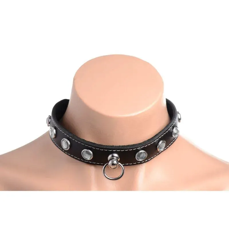 Bling Vixen Leather Choker w/ Clear Rhinestones