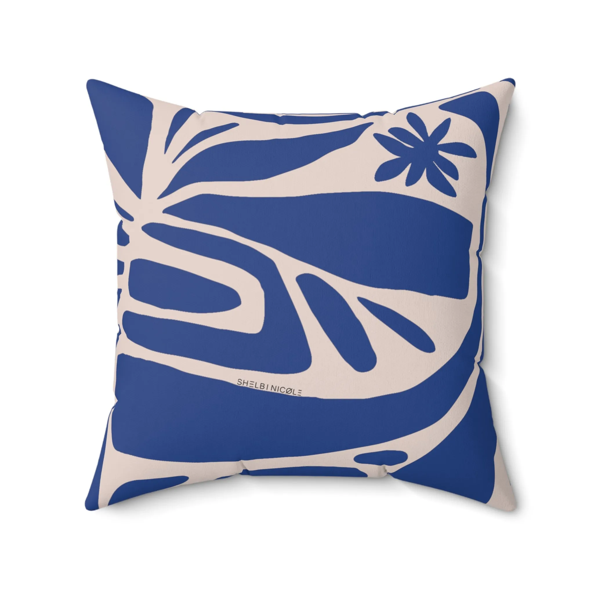 Blue & Oat Floral Throw Pillow by Shelbi Nicole