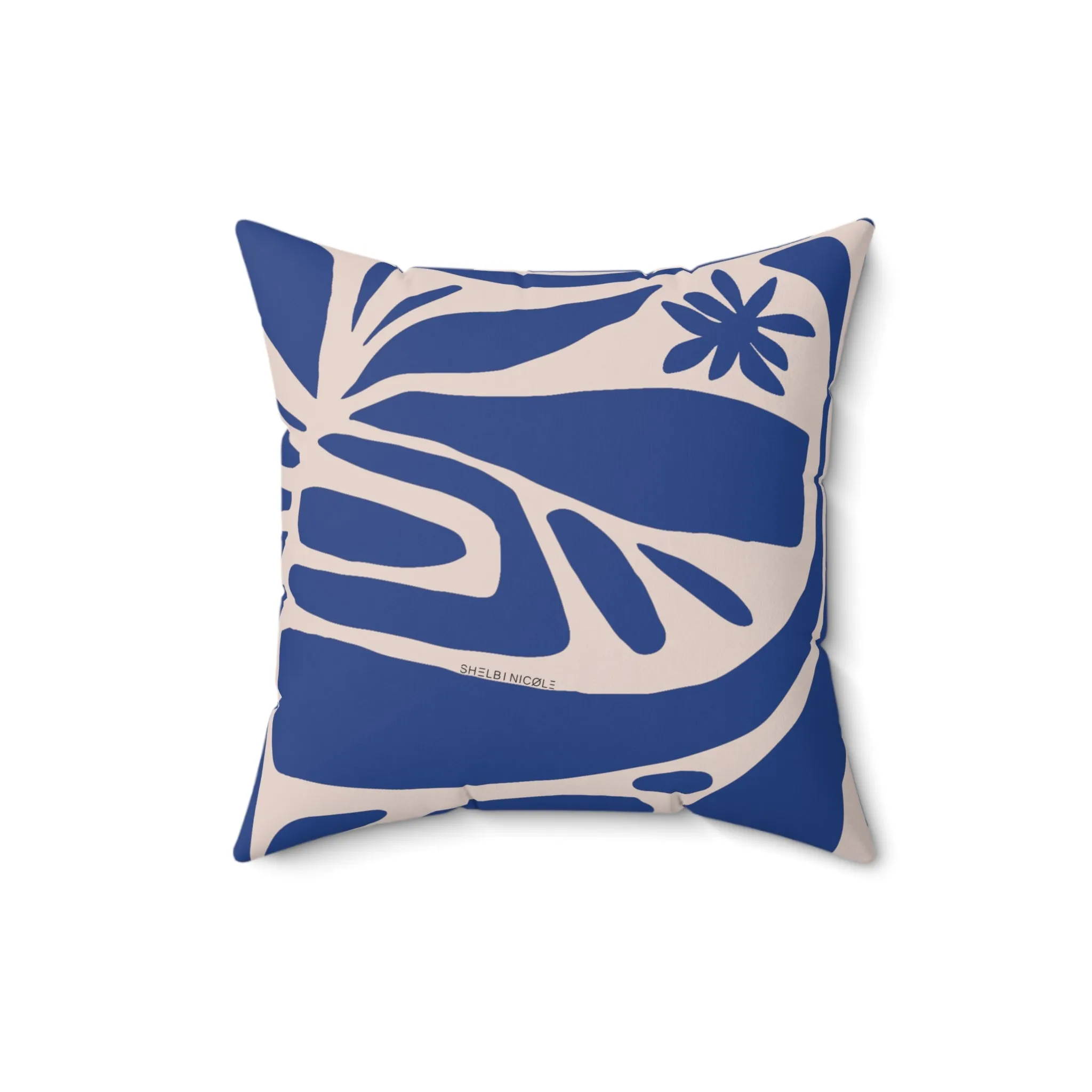 Blue & Oat Floral Throw Pillow by Shelbi Nicole